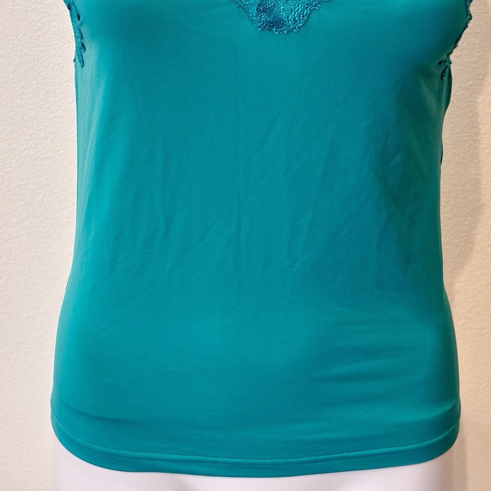 Fredericks Y2K 90s Green Lace V-neck Coquette Tank Top Size S Fairy Layer Sexy - Picture 3 of 14